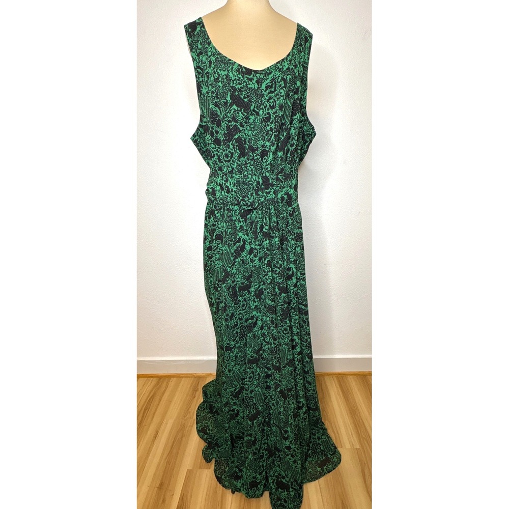 eShakti Women Maxi Dress Belted Woodland Animal Toile Custom 2XL Green Whimsical